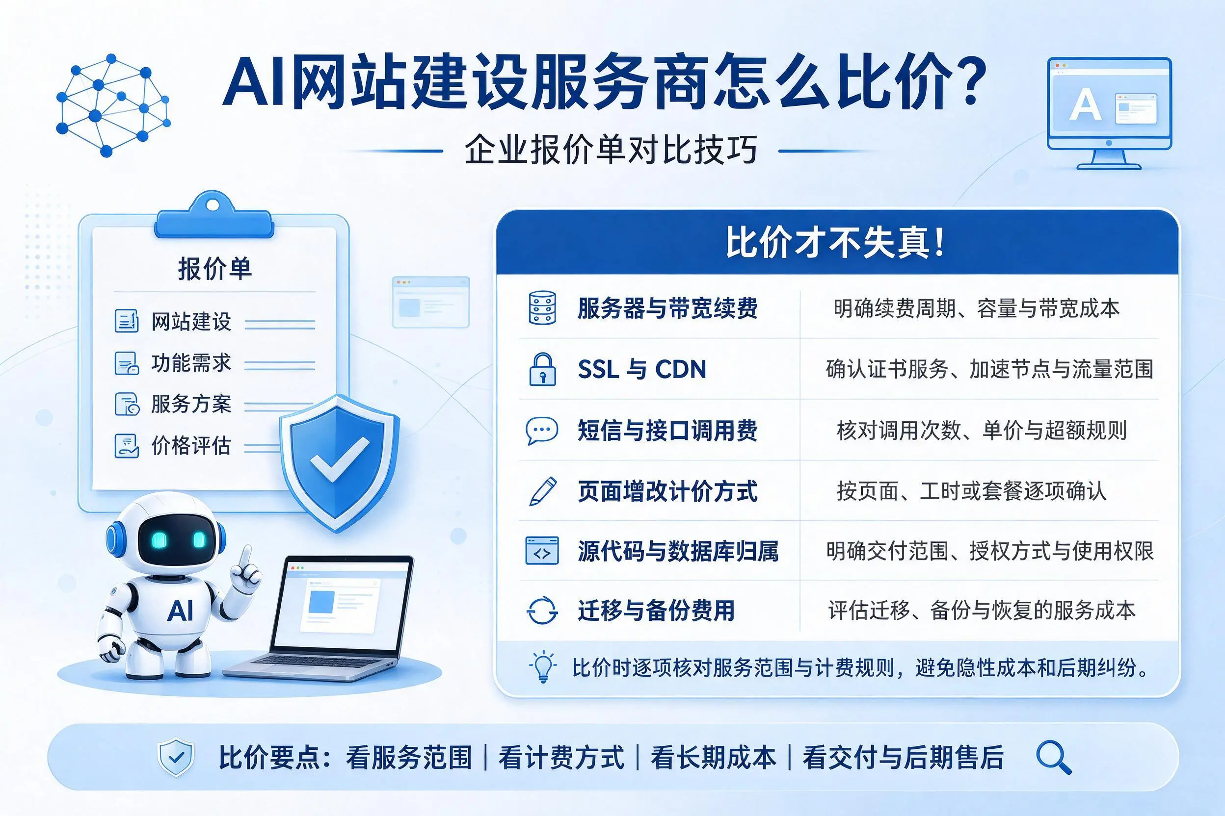 AI网站建设服务商怎么比价?西安企业报价单对比技巧