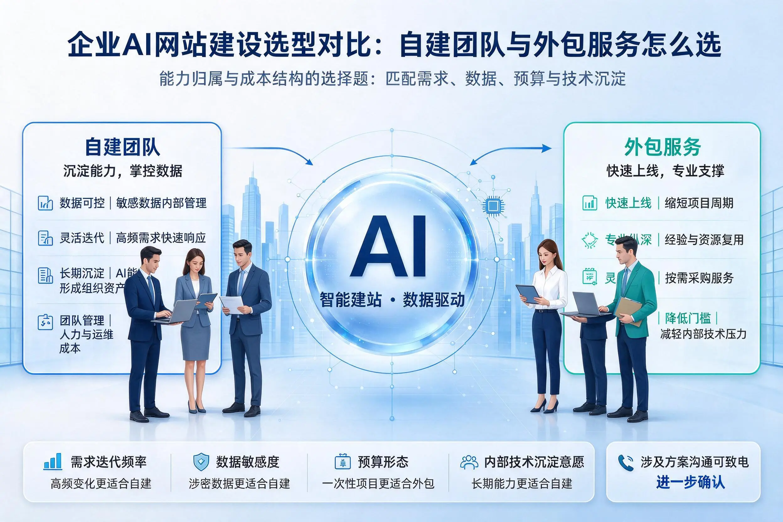 西安企业AI网站建设选型对比：自建团队与外包服务怎么选